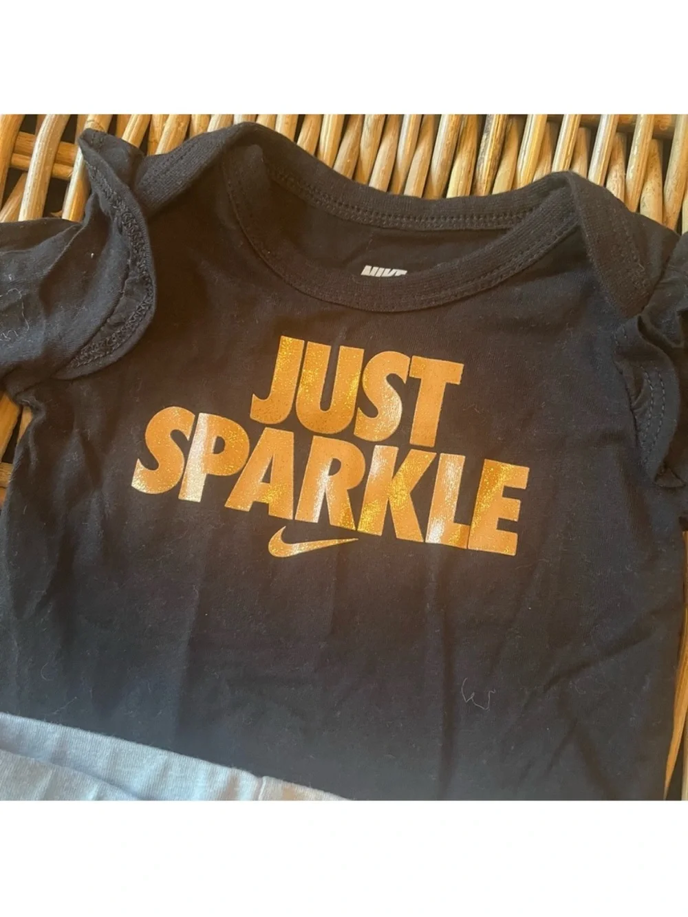 Nike Baby Girl 3M Black & Gold 'Just Sparkle' Long Sleeve Bodysuit Gray Pant